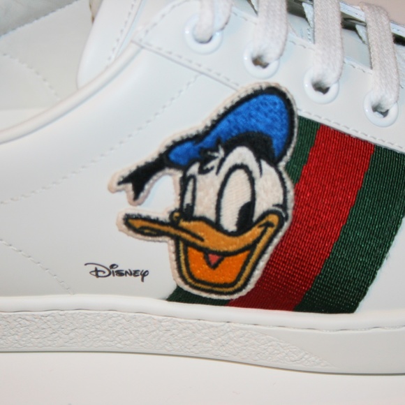 Gucci x Disney Women's Ace Donald Duck Patch Green/Red Web Sneakers Shoes - Picture 4 of 6